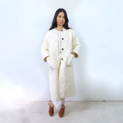 Peking Hamsa Quilted Coat In Porcelain By Jungalow® Coats/Robes
