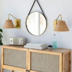 Surya All Lighting Rattan + Gold Sconce