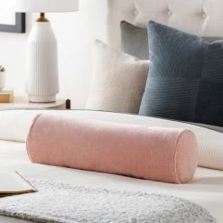 Surya All Pillows Cotton Velvet Bolster Pillow In Pink