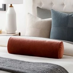 Surya Cotton Velvet Bolster Pillow In Brick All Pillows