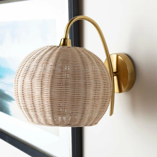 Surya Rattan + Gold Sconce 3 4 Surya Rattan + Gold Sconce 3