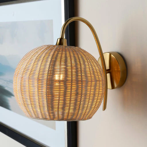 Surya Rattan + Gold Sconce 3 3 Surya Rattan + Gold Sconce 3