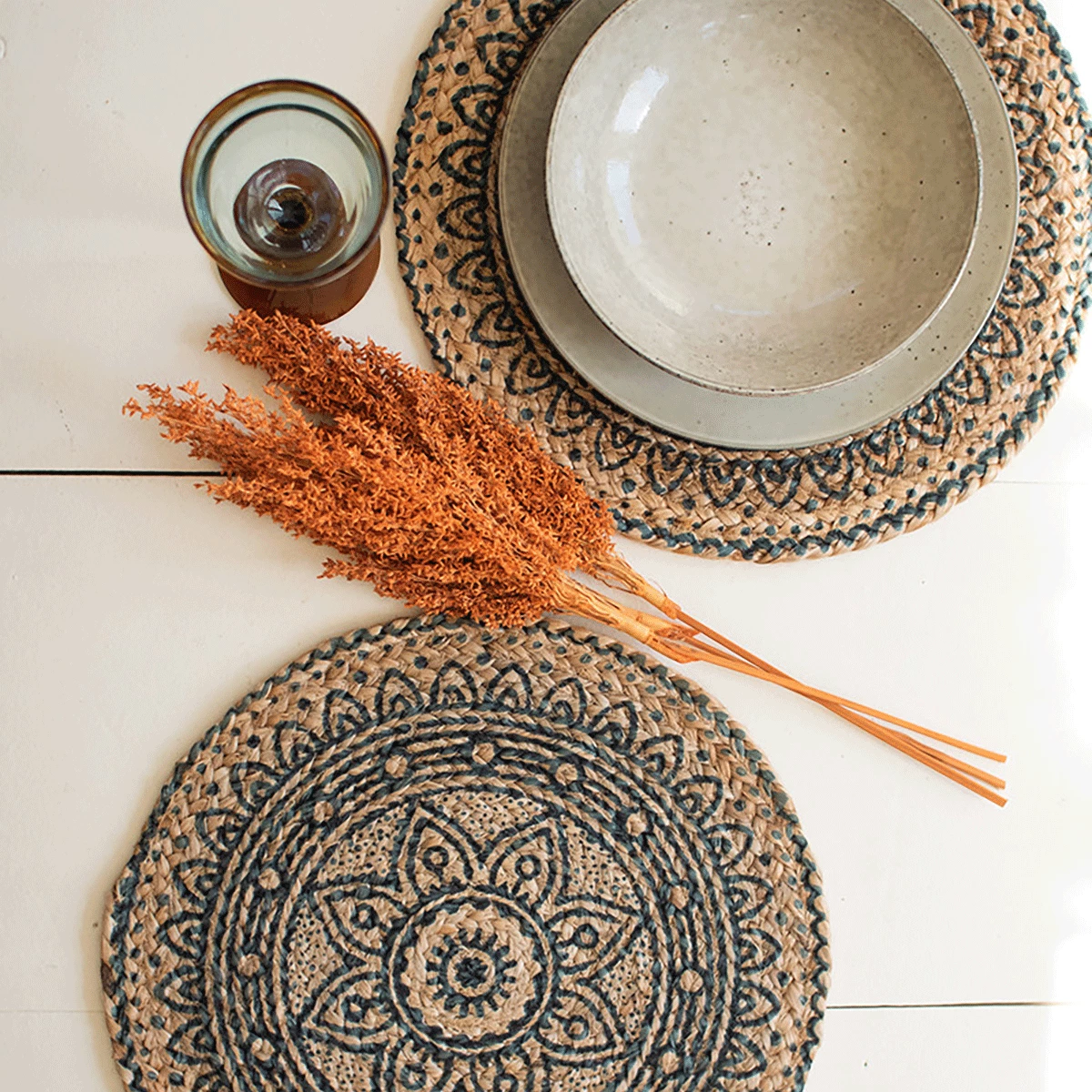 Kalalou Printed Seagrass Placemat Set Tabletop + Kitchen 3 Kalalou Printed Seagrass Placemat Set Tabletop + Kitchen