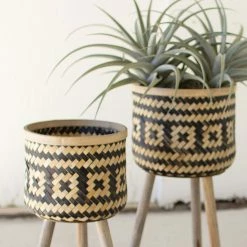 Kalalou Bamboo Planter Stand Set