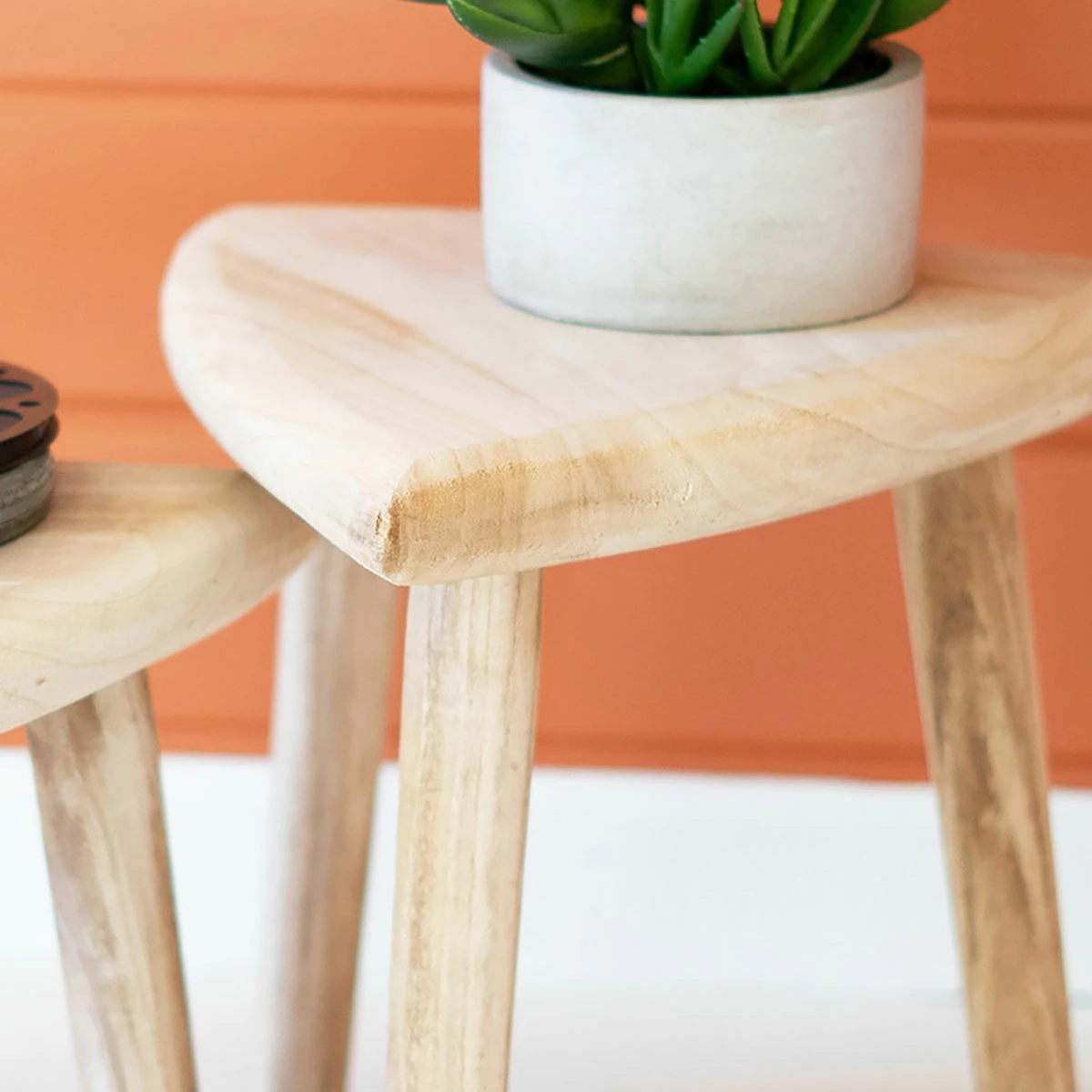 Kalalou Hand Carved Wooden Stool Set All Stools, Poufs + Side Tables 4 Kalalou Hand Carved Wooden Stool Set All Stools, Poufs + Side Tables